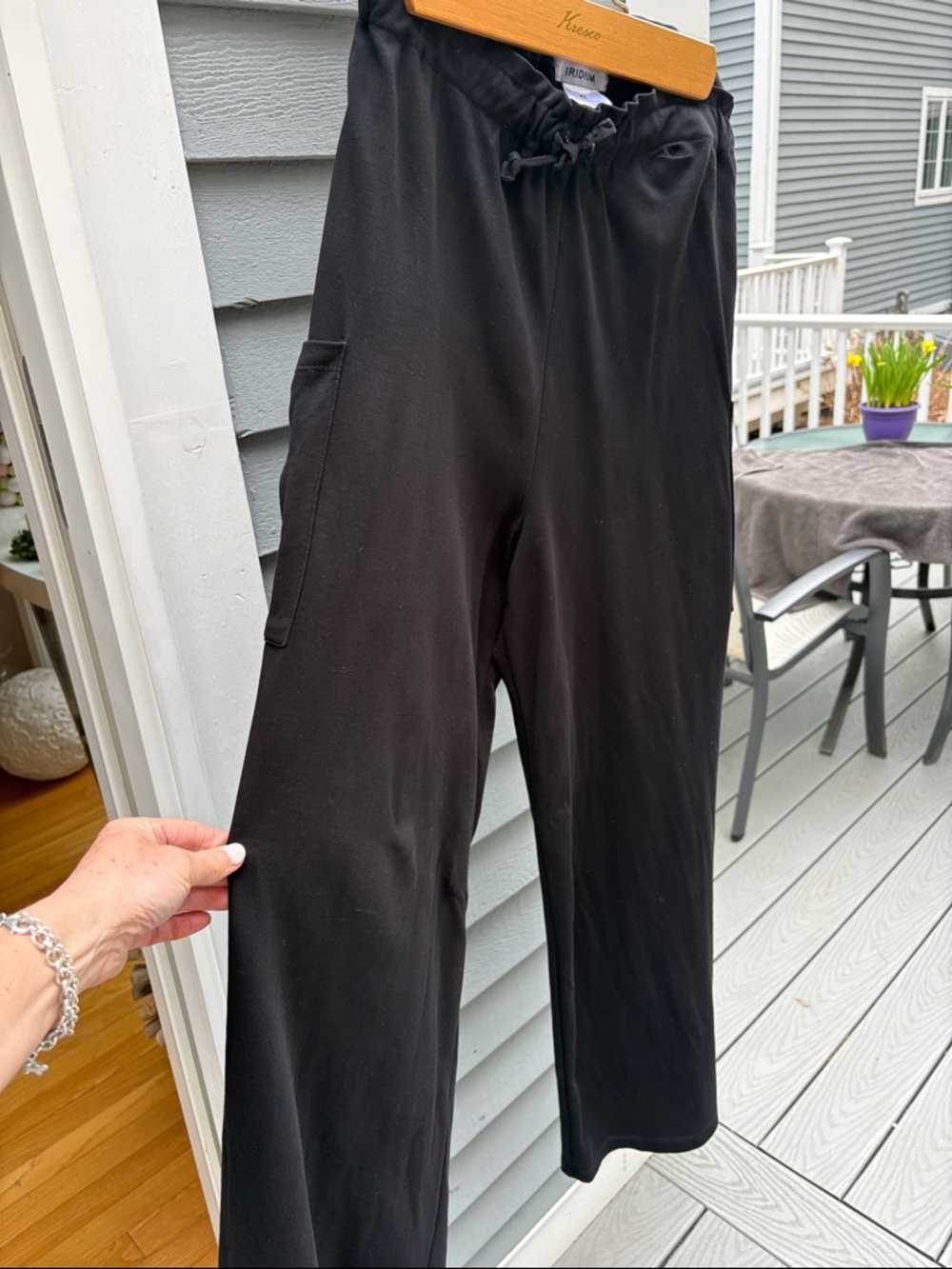 Iridium Wide-Leg Black Drawstring Pants with Side Pocket